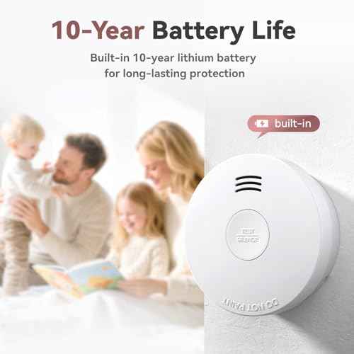 Smoke Detector 10 Year Battery, Smoke Fire Alarm with Photoelectric Sensor, Easy to Install with Magnetic Mount, Smoke Detectors with Silence Button & LED Lights for Home, 1 Pack