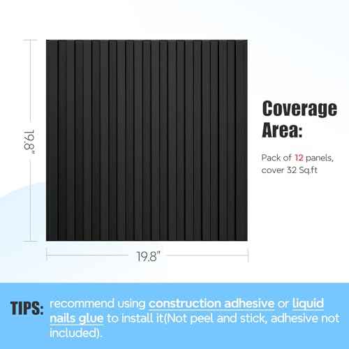 STICKGOO Slat Wall Panel, 3D Wall Panels for Interior Wall Decor PVC Fluted Textured Panel 12-Tile 19.7 x 19.7in - Black