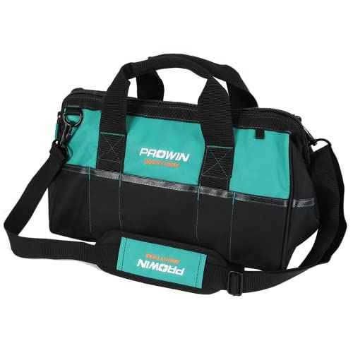 Prowin 16-inch Wide Mouth Tool Bag Multi-pocket Tool Organizer with Adjustable Shoulder Strap, Tool Tote Bag for Men