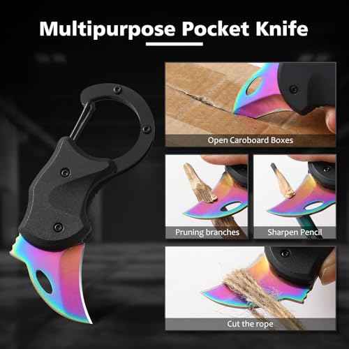 Rainbow Keychain Knife,Cool Folding Knife Box Cutter £¬Small Pocket Knife Gift for Men,Mini EDC Knives for Everyday Carry,Small Gift for Women Men
