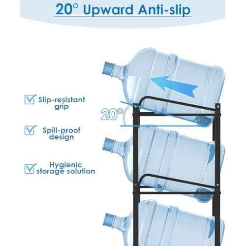 mocomax 5 Gallon Water Jug Holder, Detachable Water Bottle Holder for 8 Bottles, 4 Tier Heavy Duty Water Jug Stand, Water Dispenser Rack for Home, Gym, Kitchen, Office, Black