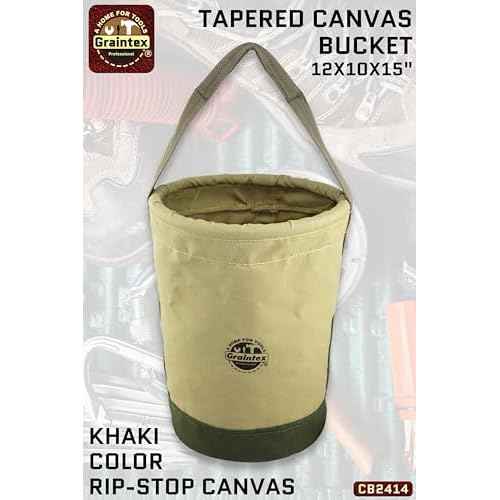 Graintex CB2414 Utility Tapered Canvas Bucket 12"X10"X15", Khaki