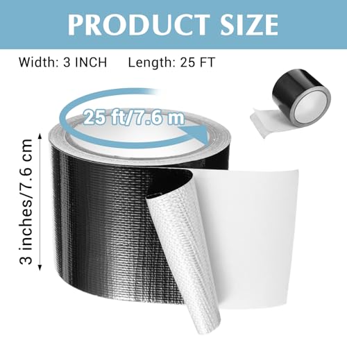 Duct Tape Heavy Duty Single Sided Strong Adhesive High Strength Waterproof Tape for Indoor and Outdoor Repairing Sealing Bonding Easy Use for RV Roof Underbelly Tarp Tent Cover Repair Black 25FT x 3"