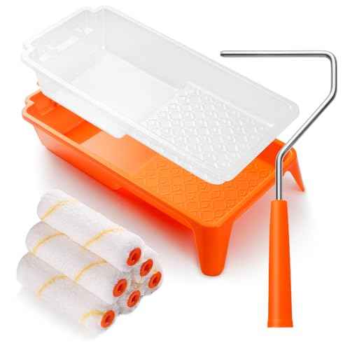 9 Pcs 4 Inch Small Paint Roller Kit with Microfiber Paint Roller Covers, Paint Tray with Liner, Mini Paint Roller for Painting Wall, Door, Cabinet