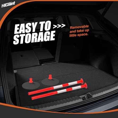 HiGiant 4 Pack 34 Inches Traffic Delineator Posts with Weighted Rubber Base, Portable Orange Safety Posts Cones with Reflective Collars and 15 Ft Plastic Chains for Parking Lot, Construction Work