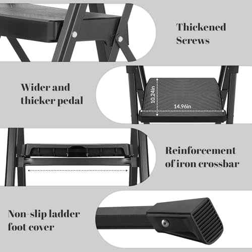 XinSunho 3 Step Ladder, Foldable Handrail & Tool Tray Stool Ladders with Anti-Slip Wide Pedal, 660 lbs Sturdy Steel Ladder for Home Kitchen and Outdoor