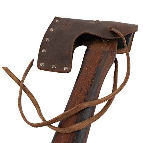 Riveted Axe Head Sheath with String, Protector Case, Blade Safety Sleeve, Lumberjack, Camping Accessories, Full Grain Leather, Handmade, Bourbon Brown