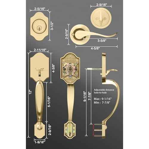 goldenwarm Front Door Handle and Deadbolt Set, Gold Front Door Lock Set with Reversible Handle Lever, Classic Brass Front Door Hardware, Front Door Handles and Locks