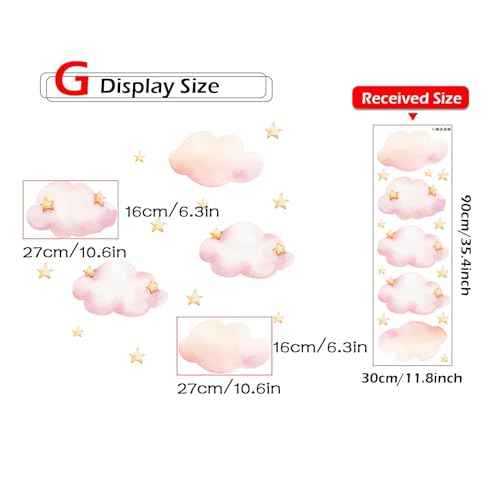 Pink Clouds and Stars Wall Stickers, sacinora Cartoon DIY Art Wall Decals Removable Vinyl Peel and Stick for Kids Baby Nursery Living Room Bedroom Children's Room Playroom Decorations