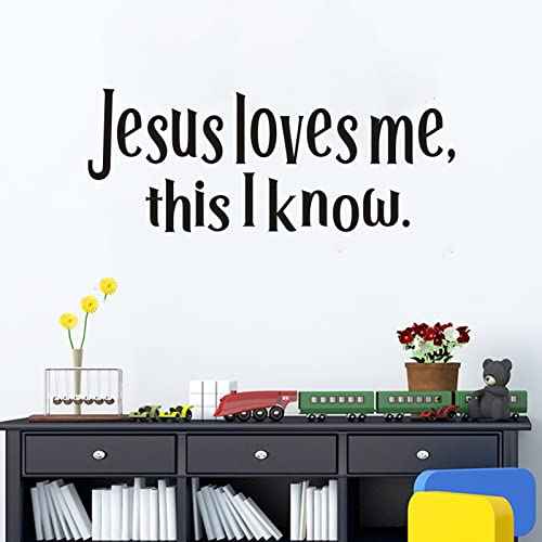 SEATUNE Wall Stickers for Kids, Nursery Wall Decals, Quotes Jesus Christian Bible Verse Prayer God Boys Baby Bedroom Inspirational Family Home Vinyl Art Wall Decor, Jesus Loves Me This I Know 23"X9"