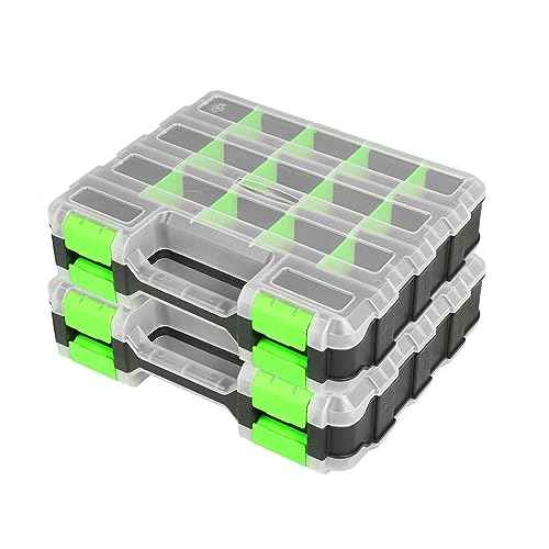 Generic Tool Box with Transparent Lid, Double Side 34-Compartments Organizer Box with Removable Dividers for Hardware, Screws, Bolts, Nails, Beads, Jewelry and Fishing Accessories, Green, 2 Packs