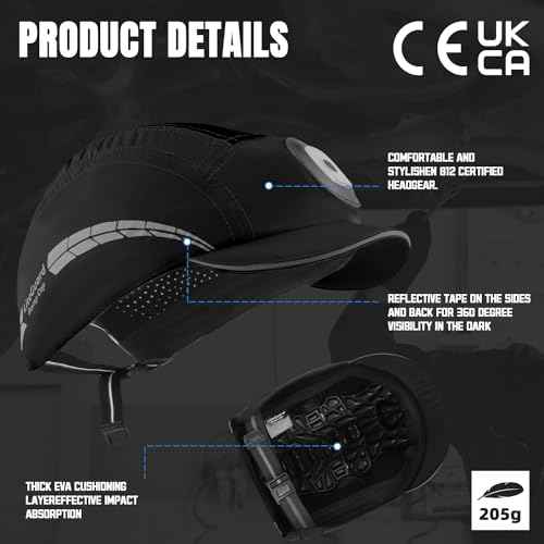 Lightweight Bump Cap with Reflective Stripes, Breathable Baseball Cap Style, Head Protection Hard Hat for Men Women