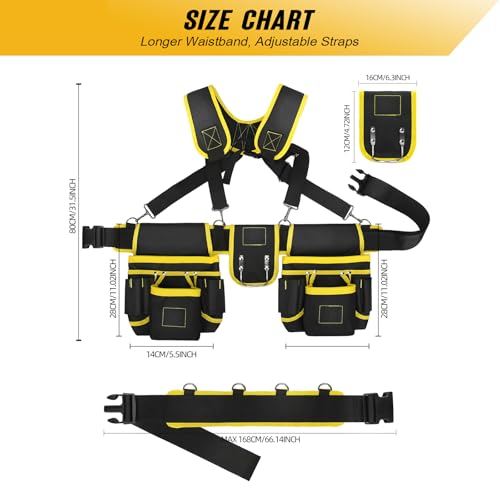 Tool Belts for Men with Suspenders - Magnetic Tool Pouch 26 Pockets Heavy Duty Work Belts - Detachable Adjustable Tool belt Pouch Bag for Electrician, Carpenter, Construction