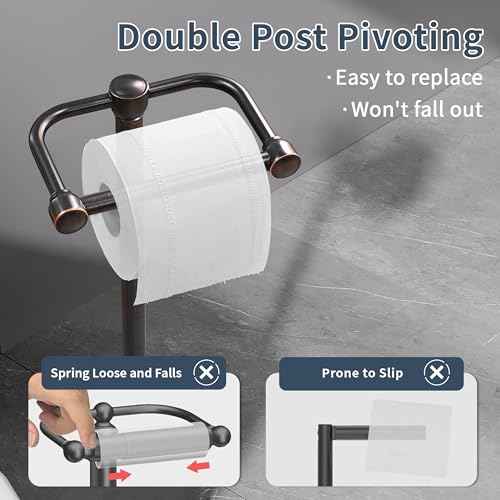 Toilet Paper Holder Stand, Post Pivoting Design Free Standing Toilet Paper Holder, SUS304 Stainless Steel Toilet Paper Roll Holder, Heavy Stable Base (Oil Rubbed Bronze)
