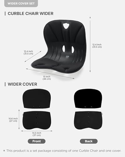 curble Wider(Standard Wide) Cover Set – Lower Back Support Chair with Detachable Cover, Lumbar Support Back Posture Corrector, Back Pain Relief (Set Black)
