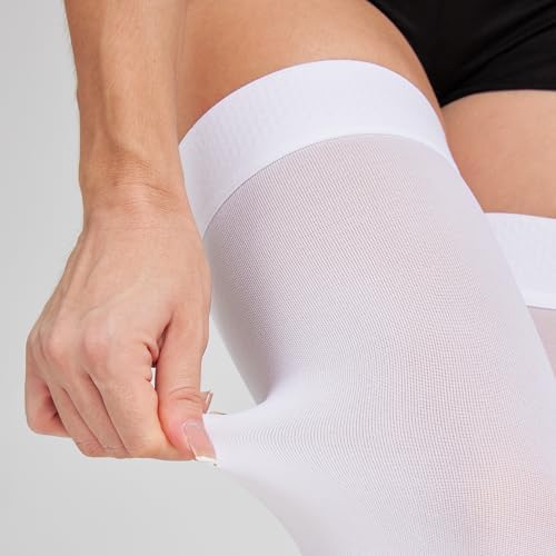 TOFLY Medical Thigh High Compression Socks Footless for Women & Men, Opaque Support Hose, 15-20mmHg Graduated Compression Stockings with Silicone Band for Varicose Veins, Edema, DVT, 1 Pair White L