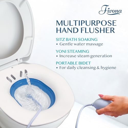 Fivona Sitz Bath for Toilet Seat with Massage Hand Flusher and Storage Bag; Postpartum Care and Hemorrhoid Treatment; BPA Free V Steam Kit; Perfect for Perineal Soak and Portable Bidet