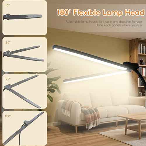 24W/2400LM Dual Head LED Floor Lamp for Office, Ultra Bright Reading Standing Task Lamp, Adjustable Panels with Remote, GooseNeck Lights, Puzzle Light for Tattoo, Piano, Sewing, Lash, Craft