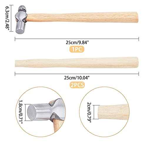 PH PandaHall 1pc Ball Peen Hammer with Two Spare Wooden Handle 4oz Dual-Headed Carbon Steel Hammer Heavy-Duty Metalworking Hammer for Household Workshop Metal Forming Repairing Rivet, 7.8"