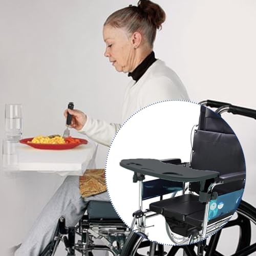 Wheelchair Tray Table - Removable Wheelchair Desk Lap Board Eating Aid for Nursing Patient, Fits Wheelchair Arms of Distance 16" - 20" (Black)