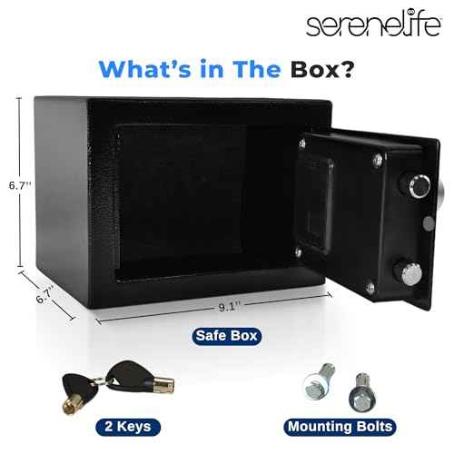 SereneLife Premium Steel Digital Safe Box - 9.1" x 6.7" x 6.7" | Secure Storage for Cash, Firearms & Jewelry | Great For Hotels, Cabinets & Home Use | Electronic & Mechanical Access | 2 Keys | Black