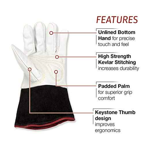 Lincoln Electric Premium TIG Welding Gloves | Top Grain Leather | High Dexterity | Extra Large | K2983-XL,White