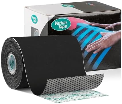 VETKIN VetkinTapeÂ® Veterinary Kinesiology Tape Black | Kinesiology Tape for Horses & Dogs | Equine & Canine Kinesiotape | Latex Free and Quality Mark Certified Ktape | 4 inch | Pack of 1 Roll