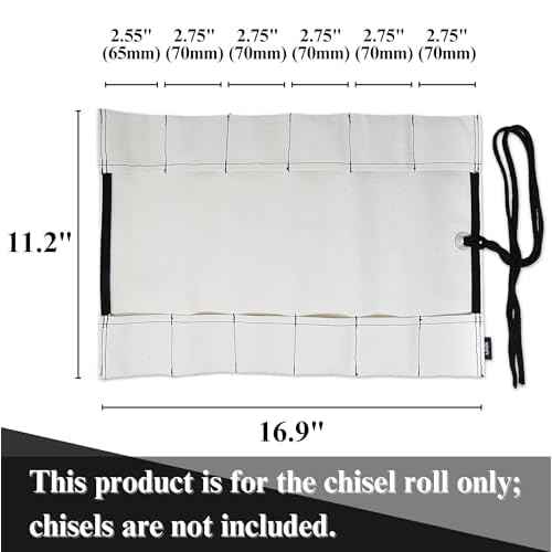 KAKURI Chisel Roll Up Pouch, Heavy-Duty Canvas, 12 Pockets Tool Roll Bag Carrying Case, Made in JAPAN