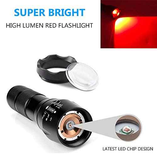Deep Red Light Flashlight 670nm Single Mode Long Range Red Hunting Flashlights Torch with Zoomable for Astronomy, Aviation, Night Observation-Black