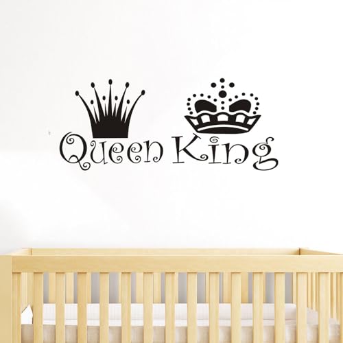 BooDecal 22 inches x 10 inches Queen King Black Lettering Art Front Male and Female Crowns Vinyl Wall Decals Removable Wall Decors Home Art Wall Stickers for Bedroom