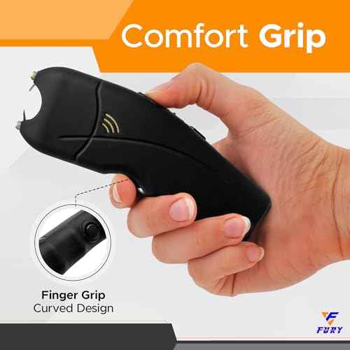 FURY Cyclone Stun Gun with Flashlight, Personal Alarm, Comfort Grip, Rechargeable, Wall Charging, Synthetic Leather Case, Easy Belt Attachment ? Self-Defense for Daily Carry