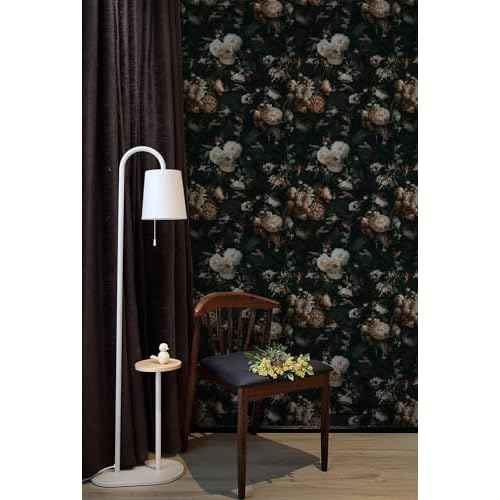 Floralplus Peel and Stick Wallpaper Removable Dark Floral Wallpaper 17.5 x 393 in Renter Friendly Wallpapers for Bedroom Accent Wall Black Floral Contact Paper Flower Wall Mural