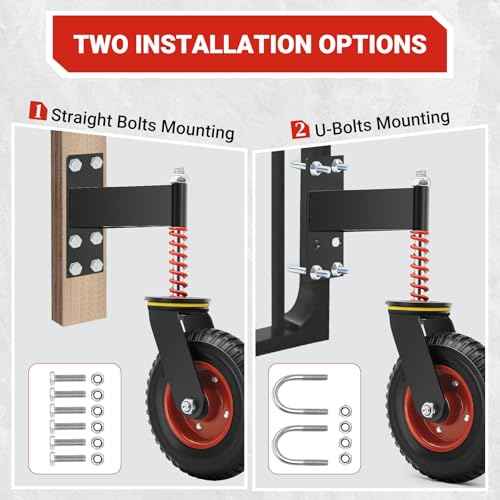 W B D WEIBIDA Heavy Duty Gate Wheel - 8 Inch Fence Gate Wheel 600 LBS Capacity with Shock Absorbing Spring, Swivel Gate Wheels for Metal Tube and Wooden Gate, Dual Mount Options (Straight/U-Bolt)