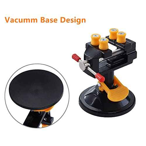 Universal Mini Table Bench Screw Clamp Engraving Table Vice 360 Rotatable Adjustable Table Vise Suction Cup Base for Jewelry Watch Walnut