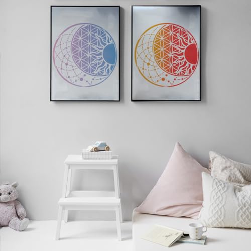INFUNLY Sun Stencil Flower of Life Mandala Stencil Reusable Stencils for Painting DIY Decorative Stencil Template Flower Stencils Art Templates for Canvas Crafts Wood Wall Furniture