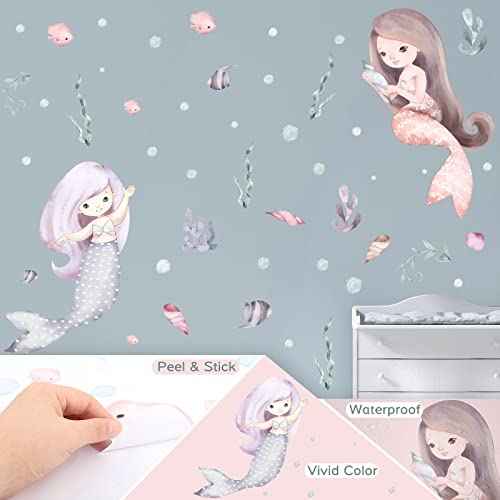 Mermaid Wall Decal Ocean Stickers Seaweed Nursery Decor Baby Girl Bedroom Playroom Princess Room Art Toddler Kid Room Bathroom Decor
