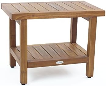 AquaTeak The Original 24" Spa Teak Shower Bench with Shelf (Bench + Teak Oil)