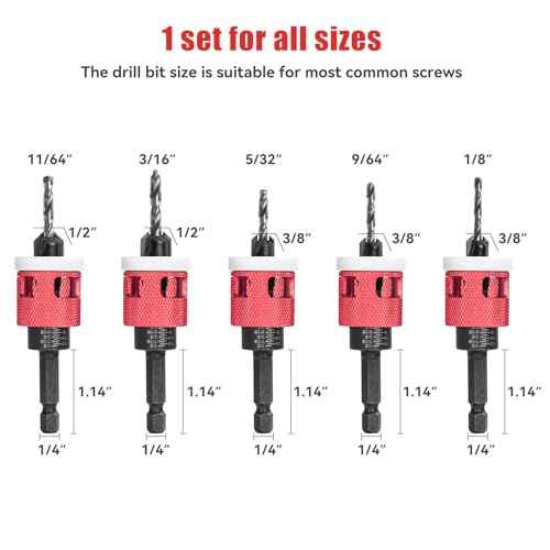 15 Pcs Countersink Drill Bit Set with Low Friction Depth Stop, HSS M2 Bits Tapered Head1/8 9/64" 5/32" Drill+3/8¡± 82¡Æ Counter-Bore,11/64" 3/16" Drill+ 1/2" 82¡Æ Counter Bore,1/4¡± Hex Shank(Red)