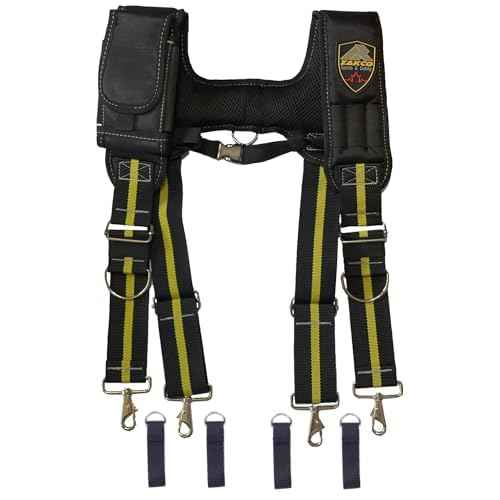 ZAKCO SSP424 Adjustable H Style Tool Belt Suspender. Tool Belt Padded Harness. Tool Belt Shoulder Straps. 1680D Polyester & Breathable. 4 Way Adjustable, Full, Black