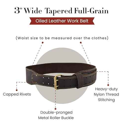 Style N Craft - 3" Wide, Long, Tapered Full-Grain Oiled Leather Work Belt, Durable, Stylish and Rugged, available in 3 sizes