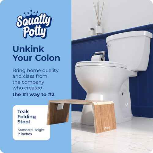 Squatty Potty Oslo Teak Folding Toilet Stool ? Compact, Stylish, and Space-Saving Design for Better Bathroom Posture, Durable Teak, No Assembly Required