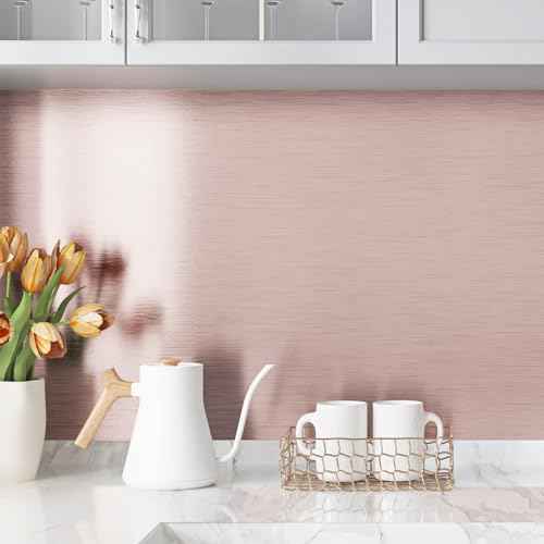WESTICK Rose Gold Refrigerator Vinyl Wrap Peel and Stick Brushed Metallic Wallpaper Removable Waterproof Golden Stainless Steel Contact Paper for Appliances Kitchen Cabinet Countertop Fridge 15.8"x80"