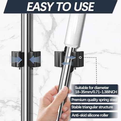 3-H Stainless Steel Broom Holder Wall Mount 20-Pack- Heavy Duty Mop Organizer, Wall Mounted Broom Storage with Secure Mounting for Kitchen Laundry Garage Bathroom (Space Saving)