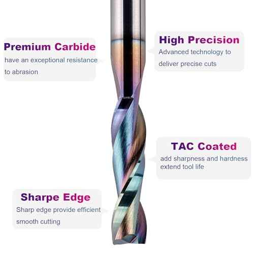SpeTool 5PCS Upcut Spiral Router Bit 1/4 Inch Shank 1/4 Inch Cutting Diameter 1 Inch Cutting Length with TAC Coated, Solid Carbide Router Bits Set for CNC Wood Mill