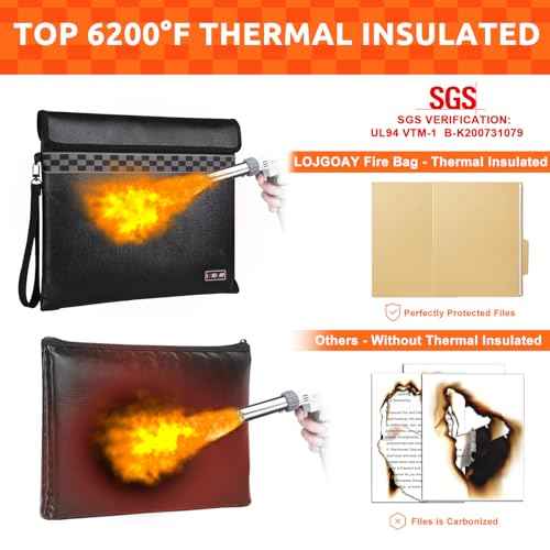 6200¡ÆF Fireproof Document Bag with Fireproof Zipper, Fireproof Bag with Reflective Strip, 9 Layers of Heat Insulated Materials, Fireproof Money Bag for Cash, 13"x11" Fireproof Pouch with Hand Strap