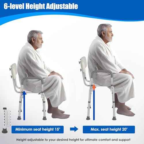 Shower Chair with Arms and Back Heavy Duty 330lbs, Shower Seat for Inside Shower with Shower Head Holder, Shower Bathroom Chair with Cutout Seat & Cold-Proof Pads, Tools-Free Assembly