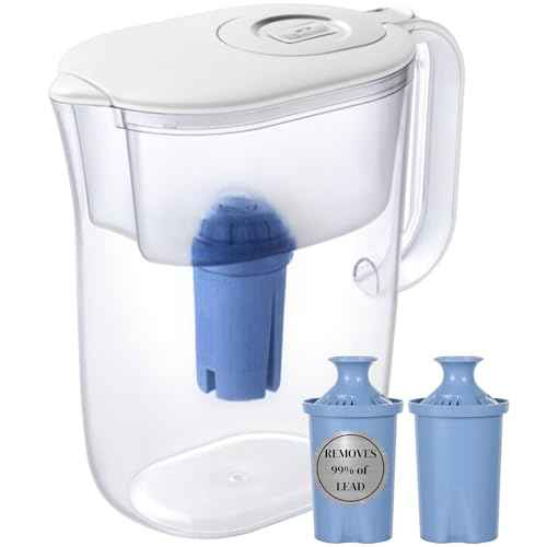10-Cup Water Filter Pitcher & 2 Extended Life Water Filters (Removes Lead - 6 Months Per Filter) & Electronic Replacement Reminder - Compatible with Brita Water Pitcher/Brita Filter Pitcher