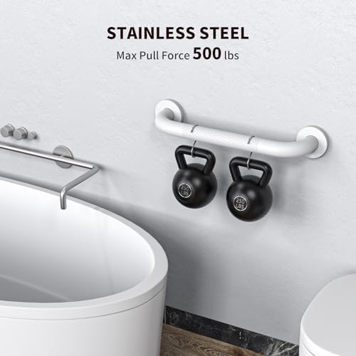 2 Pack 16 Inch Shower Grab Bar - 1.25" Diameter, ZUEXT White Stainless Steel Bathroom Grab Bar Handle, Bath Balance Bar,Safety Hand Rail Support,Handicap Injury Elderly Senior Assist Bath Handle