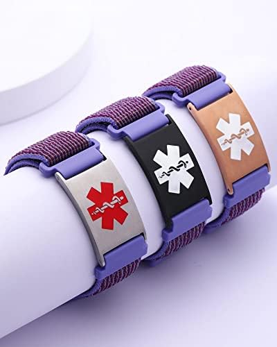Personalized Sport Medical Alert Bracelets for Women Men - Custom Medical ID Bracelets with Free Engraving - Hook and Loop/Elastic/Stainless Steel/Silicone Watch Wristband Emergency Bracelet