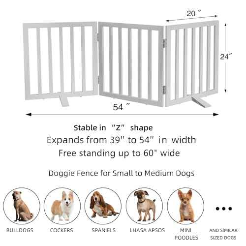 ZJSF Freestanding Indoor Dog Gate for House Foldable Wood White Puppy Gate for Doorways Pet Gate for Stairs Extra Wide Pet Fence 24" Height 3 Panels